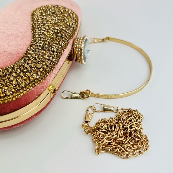 Women Lady Indian Gold Gemstones Clutch Purse Detachable Handle Wrist Crossbody - Picture 5 of 5